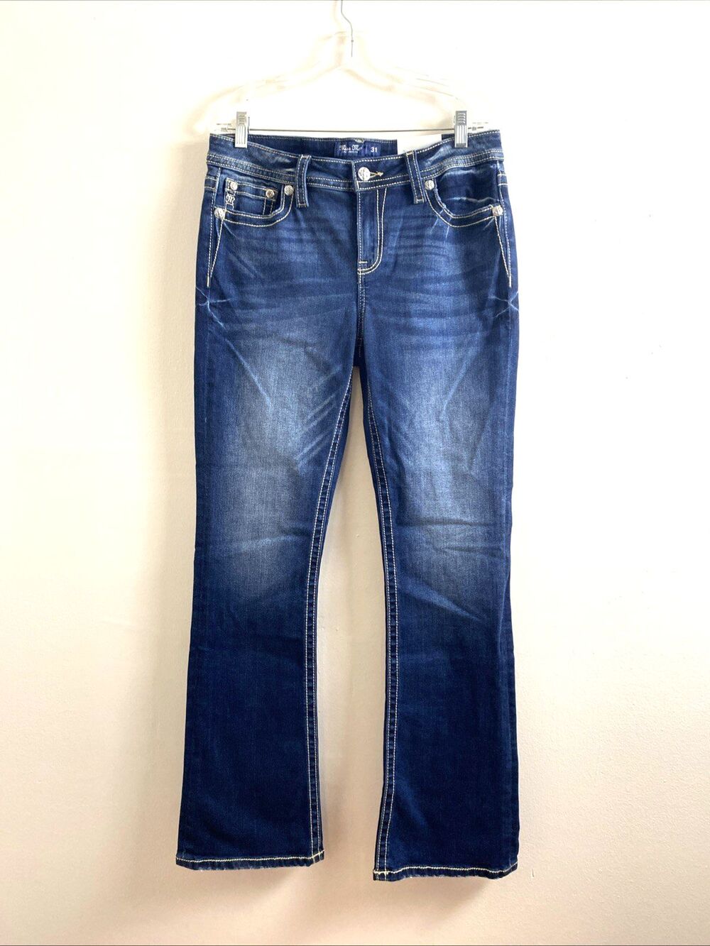 Miss Me Blue Jeans Bootcut 31x34 Women's Dark Wash Mid Rise Cowgirl Festival